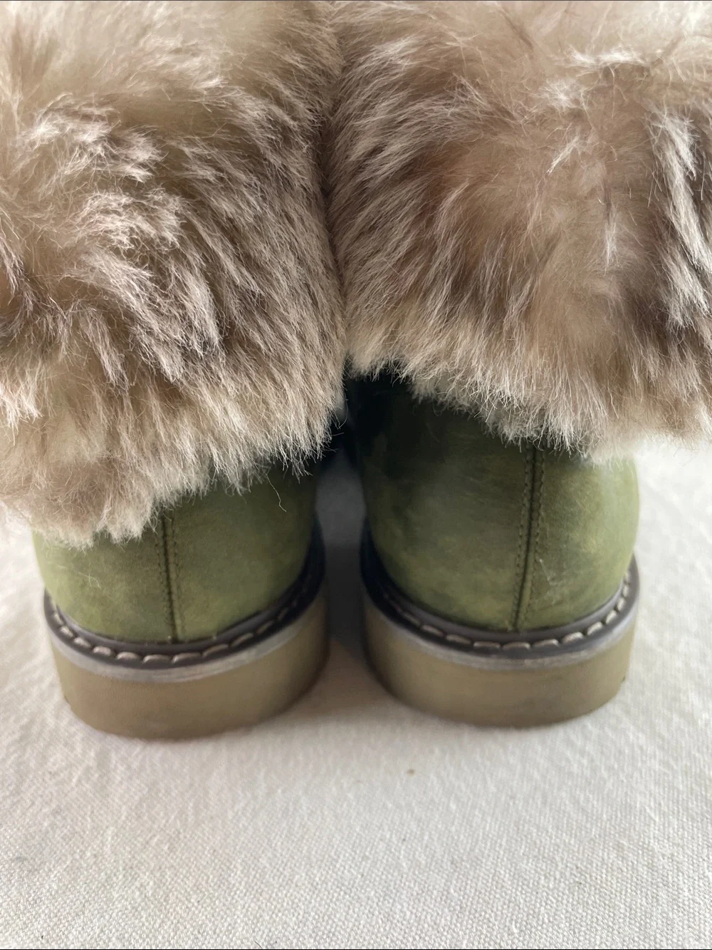 CAT Faux Fur Cuff Ankle Boots - Olive Green Size 11